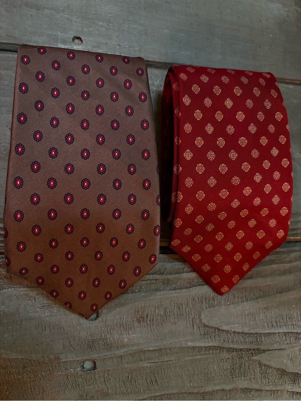 Vintage Yves Saint Laurent Burgundy Red and Gray Medallion Silk Tie Bundle